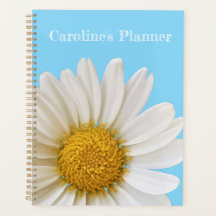 White Daisy auf Sky Blue Custom Text Planner Planer