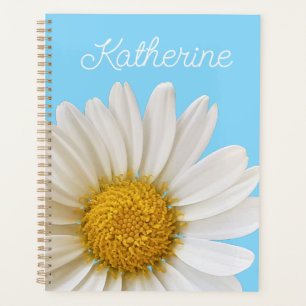 White Daisy auf Sky Blue Individuelle Name Planner Planer