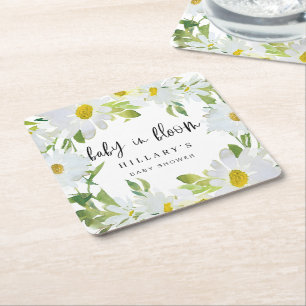 White Daisy   Babydusche Sommerblütenblüte Rechteckiger Pappuntersetzer