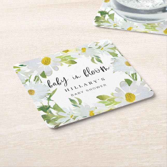 White Daisy | Babydusche Sommerblütenblüte Rechteckiger Pappuntersetzer (angewinkelt)