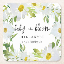 White Daisy | Babydusche Sommerblütenblüte Rechteckiger Pappuntersetzer