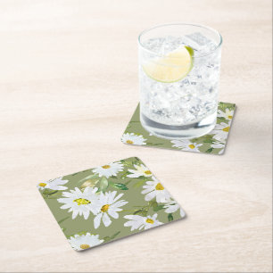 White Daisy   Babydusche Sommerblütenblüte Rechteckiger Pappuntersetzer