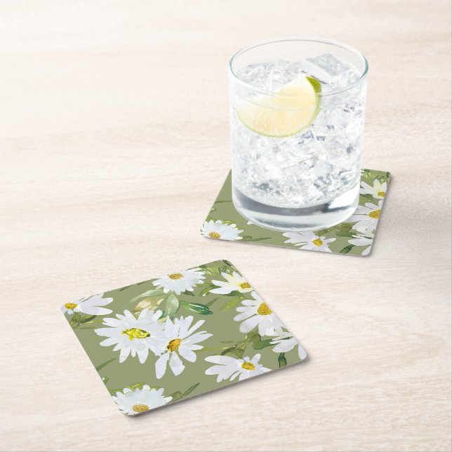 White Daisy | Babydusche Sommerblütenblüte Rechteckiger Pappuntersetzer (Vor Ort)
