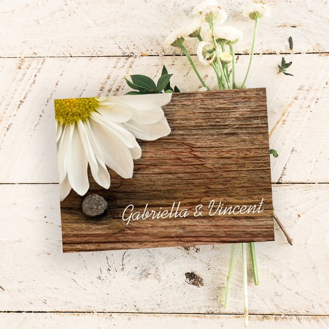 White Daisy Barn Wood Country Wedding Flat Note Mitteilungskarte (Von Creator hochgeladen)