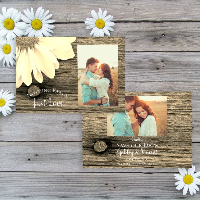 White Daisy Barn Wood Wedding Retten Sie das Datum Save The Date (Von Creator hochgeladen)