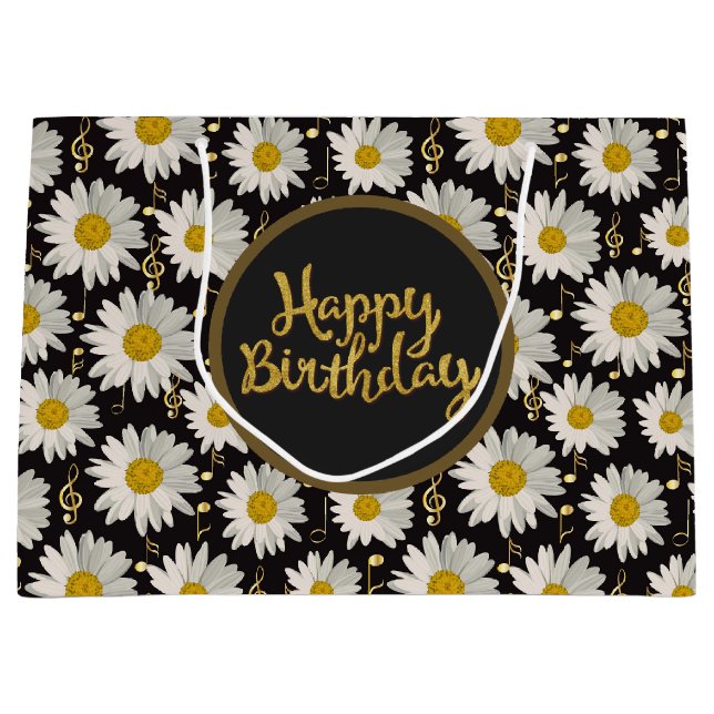 White Daisy Birthday Große Geschenktüte (Vorderseite)