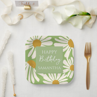 White Daisy Blooms –  Floral  Garden Birthday  Pappteller