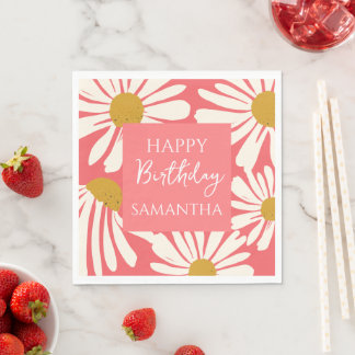White Daisy Blooms –  Floral  Garden Birthday  Serviette