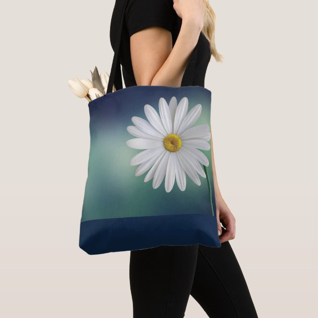 White Daisy Blue/Aquamarin Hintergrund Tasche (Von Nahem)