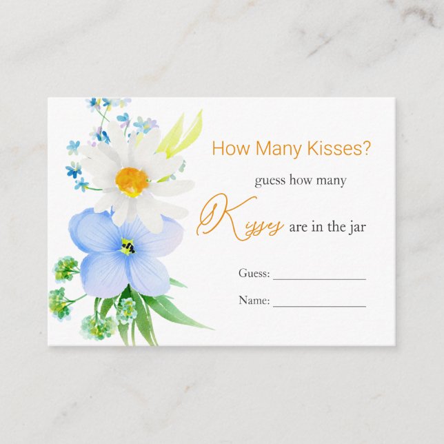 White Daisy Blue Floral Guess Wie viele Kisses Gam Begleitkarte (Vorderseite)
