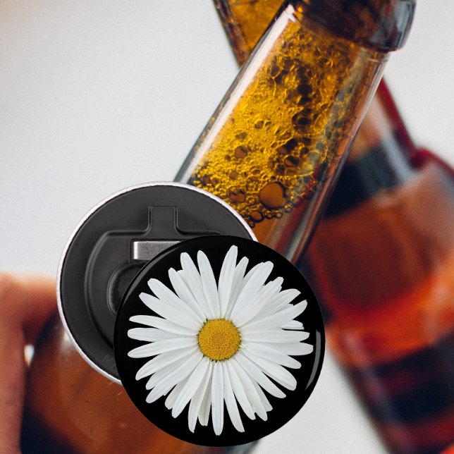 White Daisy Blume auf Black Floral Flaschenöffner (In Situ Beer Bottle)