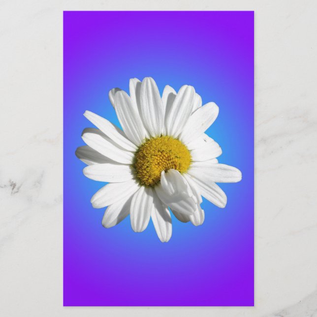 White Daisy Blume Bloral Lila Blue Gradient Briefpapier (Vorderseite)