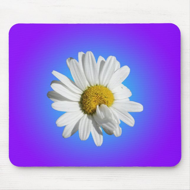 White Daisy Blume Bloral Lila Blue Gradient Mousepad (Vorne)