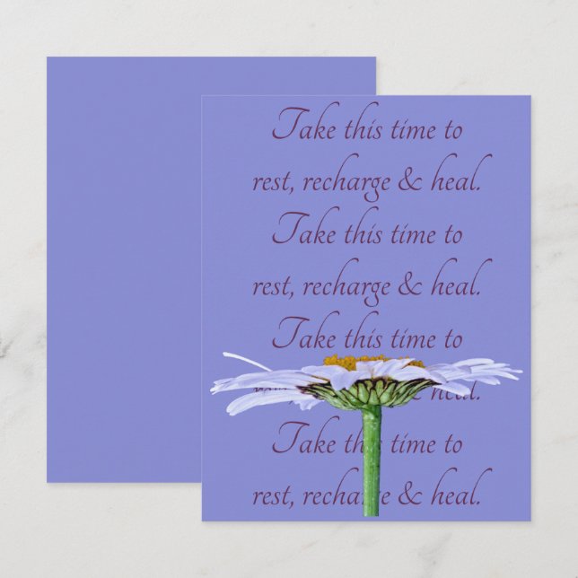 White Daisy Blume Blue Old Mauve Get Well Card (Vorne/Hinten)