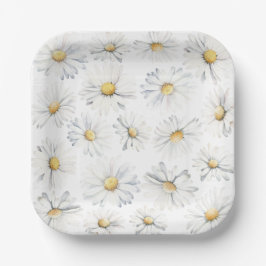 White Daisy Blume Boho Elegante Niedliche Wasserfa Pappteller