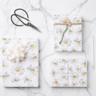 White Daisy Blume Boho Elegante Wildblumen Geschen Geschenkpapier Set