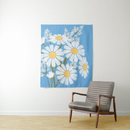 White Daisy Blume Bouquet auf Blue Wandteppich