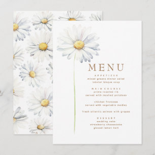 White Daisy Blume Elegante Wildblume Themenmenü Menükarte