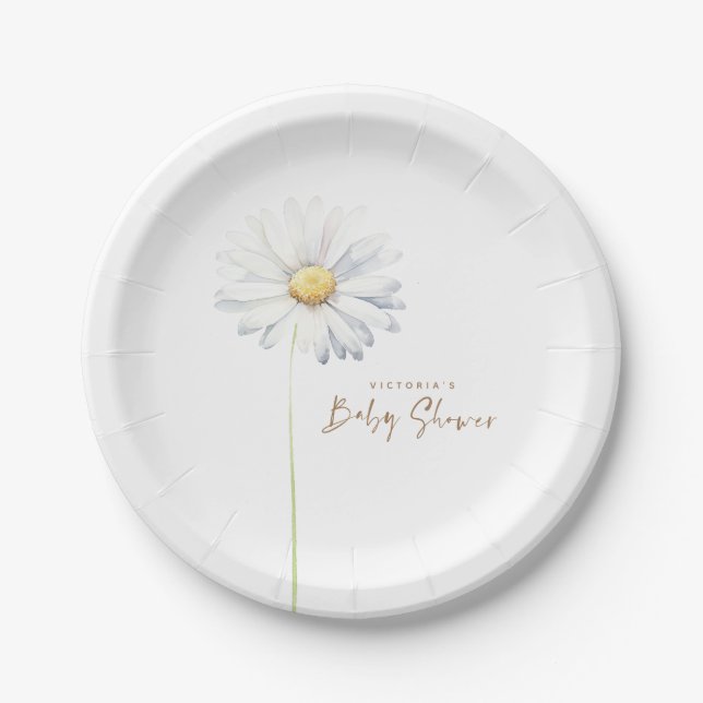 White Daisy Blume Elegantes Niedliches Wasser Pappteller (Vorderseite)