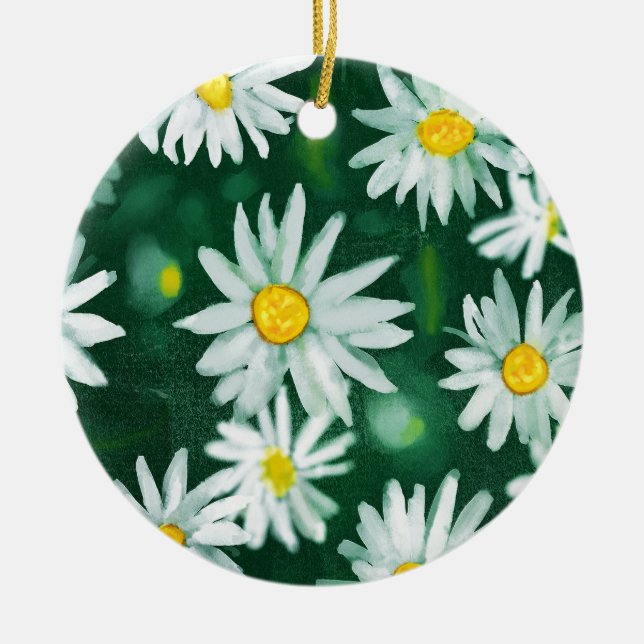 White Daisy Blume Gouache Pattern Keramik Ornament (Vorne)