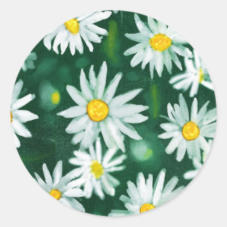 White Daisy Blume Gouache Pattern Runder Aufkleber