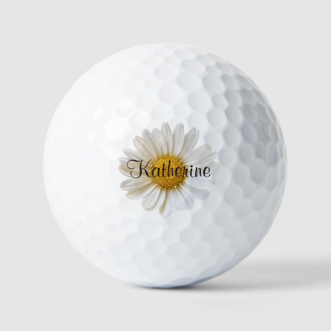 White Daisy Blume mit Individuelle Name Golfball (Vorderseite)