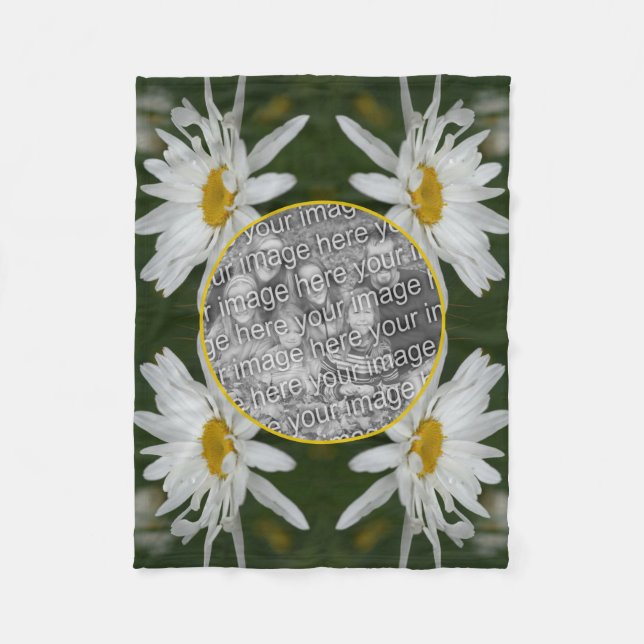 White Daisy Blume Rahmen hinzufügen Ihr eigenes Fo Fleecedecke (Vorderseite)