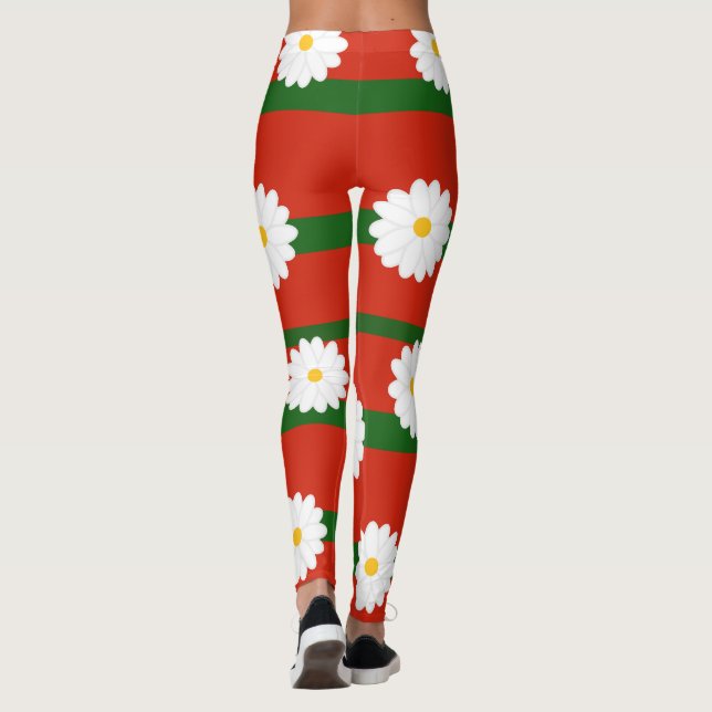 White Daisy Blume Rot Frohe Weihnachtsfeiertag Leggings (Rückseite)