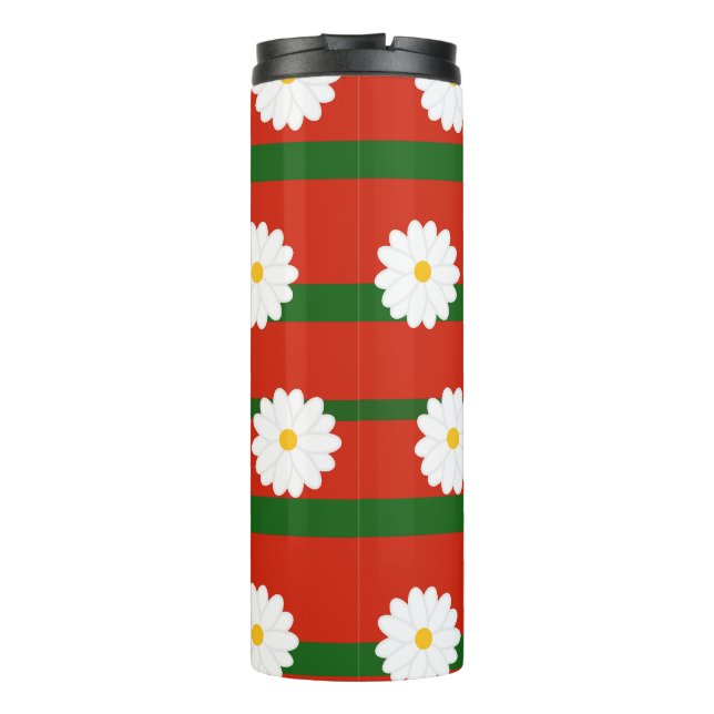 White Daisy Blume Rot Frohe Weihnachtsfeiertag Thermosbecher (Rückseite)