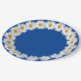 White Daisy Border on Blue Pappteller
