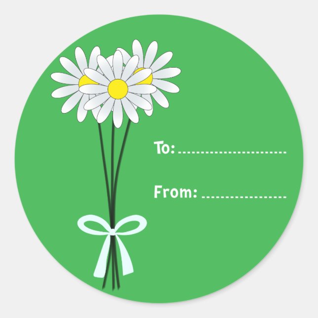 White Daisy Bouquet auf Green Round Sticker (Vorderseite)