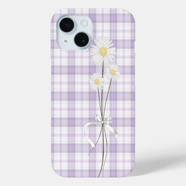 White Daisy Bouquet auf Lila Kariert Case-Mate iPhone Hülle (Rückseite)