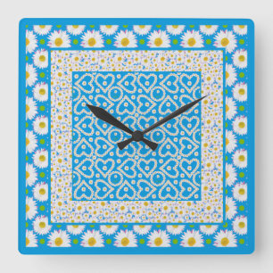 White Daisy Chains Wall Clock: Mix'n'match Quadratische Wanduhr