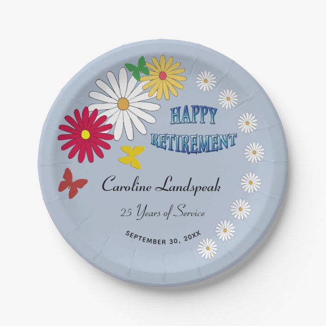 White Daisy & Colorful Butterfly Happy Pension Pappteller (Vorderseite)