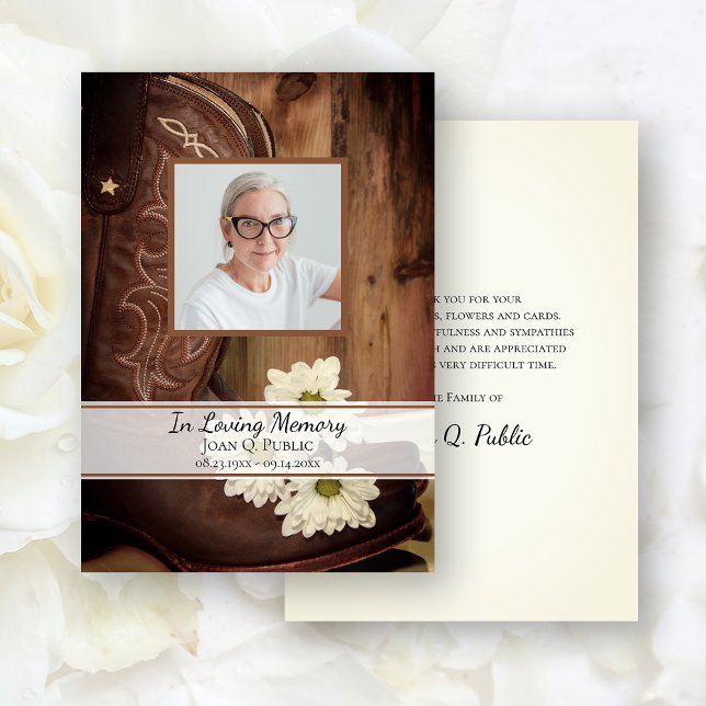 White Daisy Cowboy Boot Funeral Memorial Beileid Dankeskarte (Von Creator hochgeladen)