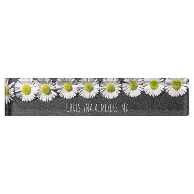 White Daisy Custom Namensplakette (Vorderseite)