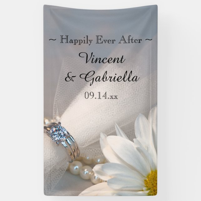 White Daisy Elegance Wedding Banner (Vertikal)