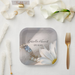 White Daisy Elegance Wedding Pappteller