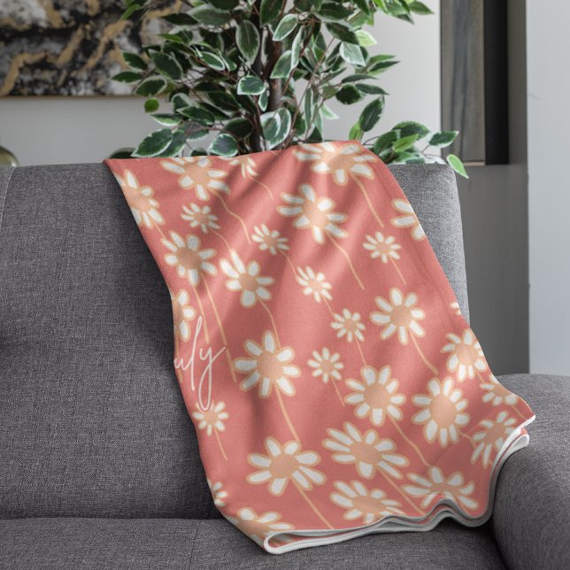 White Daisy Floral Pattern Custom Name  Fleecedecke (Von Creator hochgeladen)