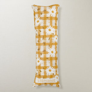 White Daisy Floral Pattern on Yellow Gingham (2) Seitenschläferkissen