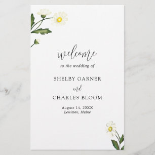 White Daisy Floral Rustic Budget Hochzeitsprogramm