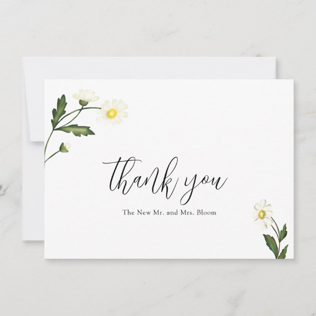 White Daisy Floral Rustic Wedding Dankeskarte (Vorderseite)