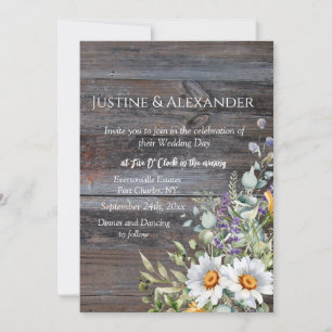 White Daisy Foto QR Code Hochzeit Einladung