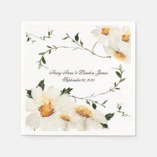 White Daisy Greenery Personalisierte Hübsche Hochz Serviette