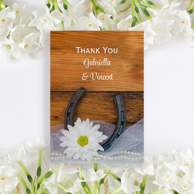White Daisy Horseshoe Western Wedding Vielen Dank Dankeskarte (Von Creator hochgeladen)