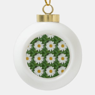 White Daisy Keramik Kugel-Ornament