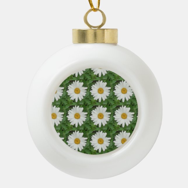 White Daisy Keramik Kugel-Ornament (Vorderseite)