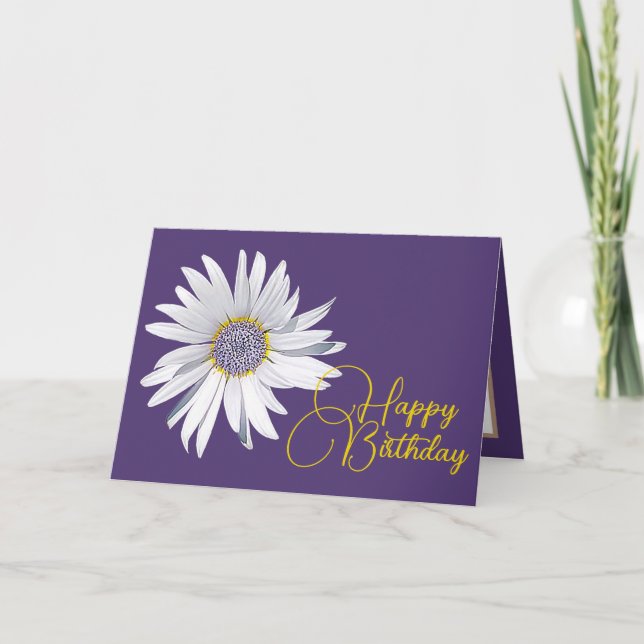 White Daisy Lila Background Geburtstag Karte (Vorderseite)
