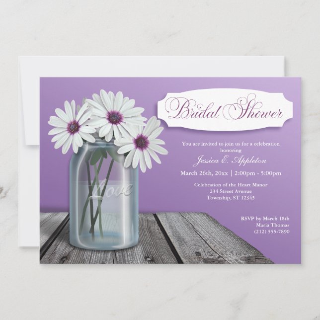 White Daisy Mason Jar Bridal Einladungen (Vorderseite)