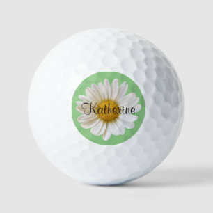 White Daisy mit Individuelle Name auf Sage Backgro Golfball
